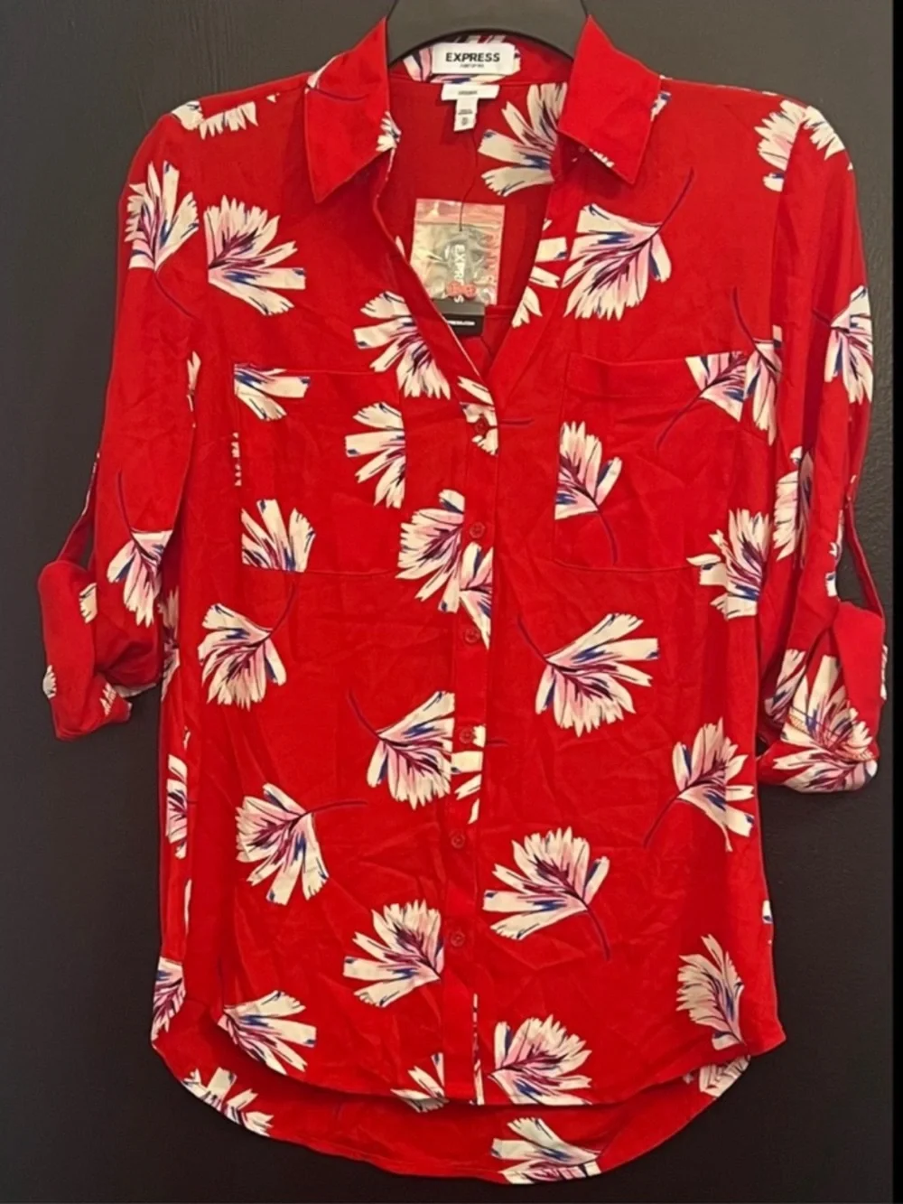 EXPRESS Portofino Red Floral Button-Up Blouse - Picture 1 of 5